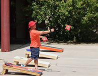  Jeff Sparrow throws a beanbag on his way to victory